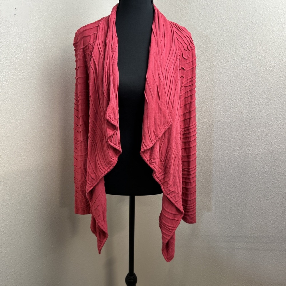 Adini knit Cardigan Women's S/M Pink Blush Lucca Weave Ribbed Layered Look Boho